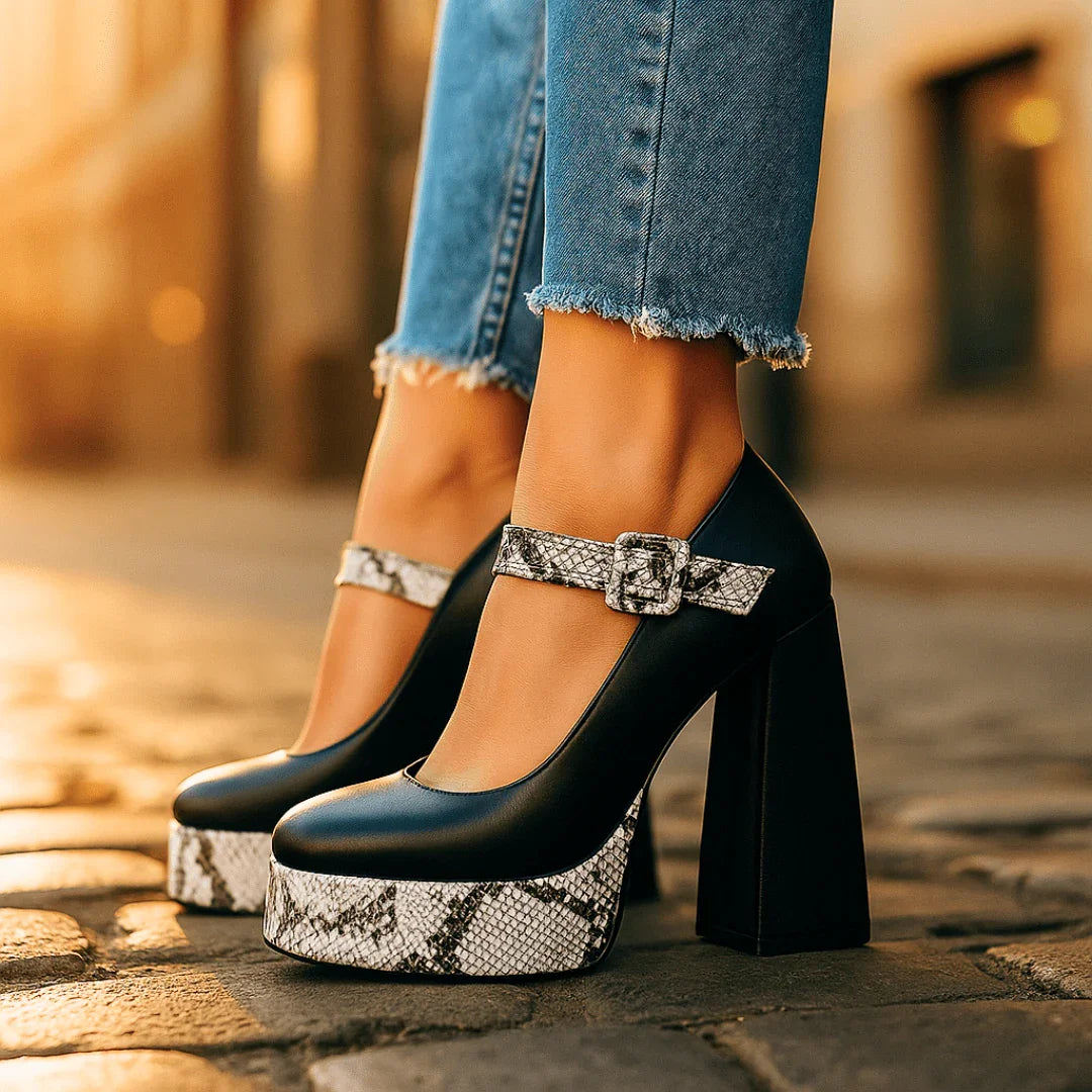 Gepolsterte orthopädische Plateau-Pumps für Damen mit stützendem Blockabsatz