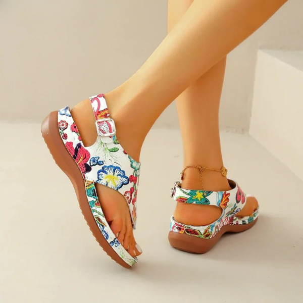 Damskie sandały ortopedyczne w kwiaty z amortyzowanym podbiciem