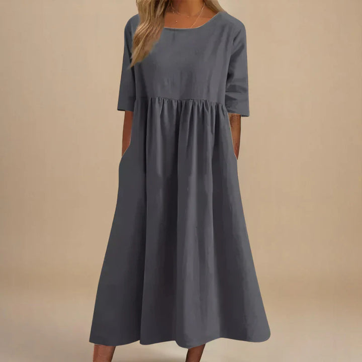 Flattering Cotton Dress Women with Relaxed Sleeves & Hidden Pockets