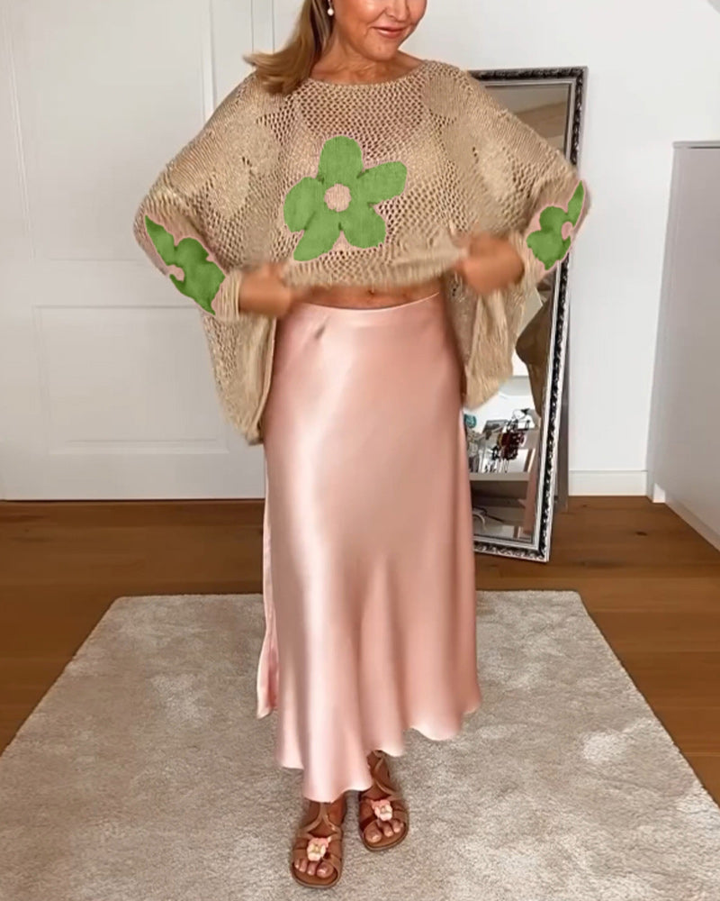 Women’s Relaxed-Fit Lightweight Floral Knit Sweater