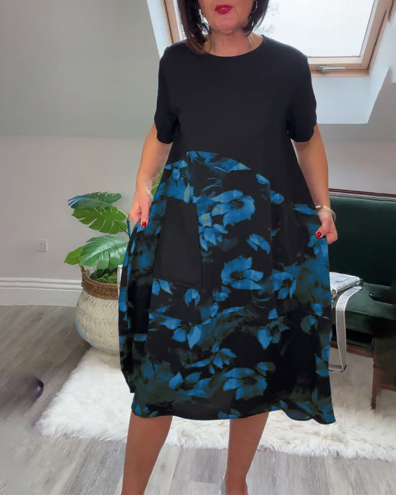Women's Breathable Floral Midi Dress with Pockets