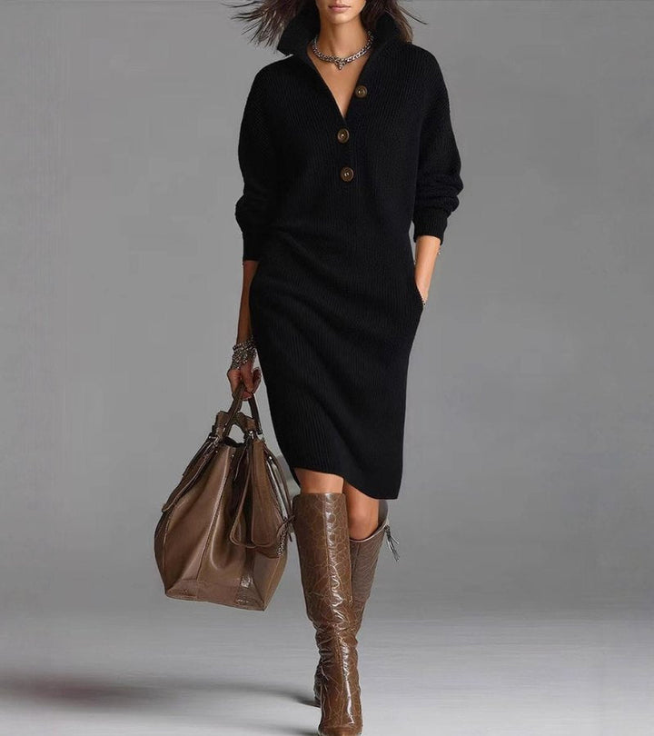 Women’s Long Sleeve Button-Front Knit Midi Dress