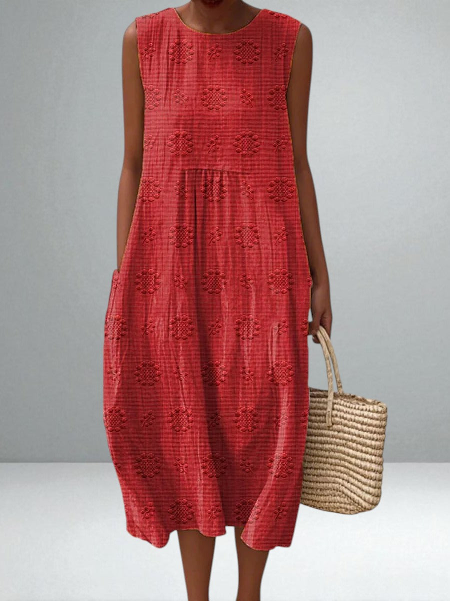 Cotton Pocket Dress for Women Breathable Cotton with Embroidered Details