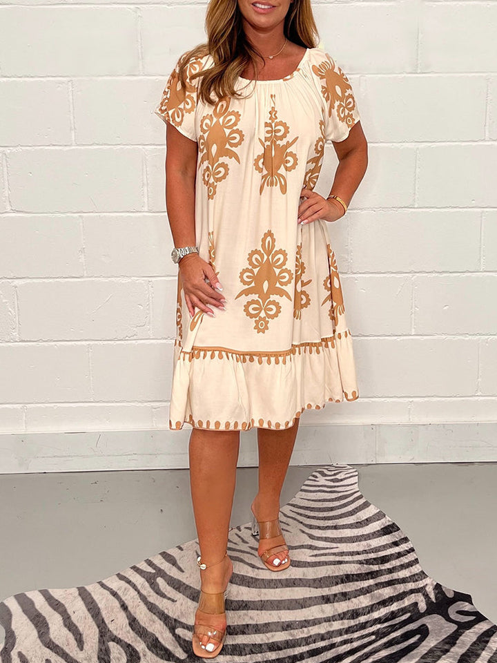 Naisten mukava midimekko geometrisella painatuksella