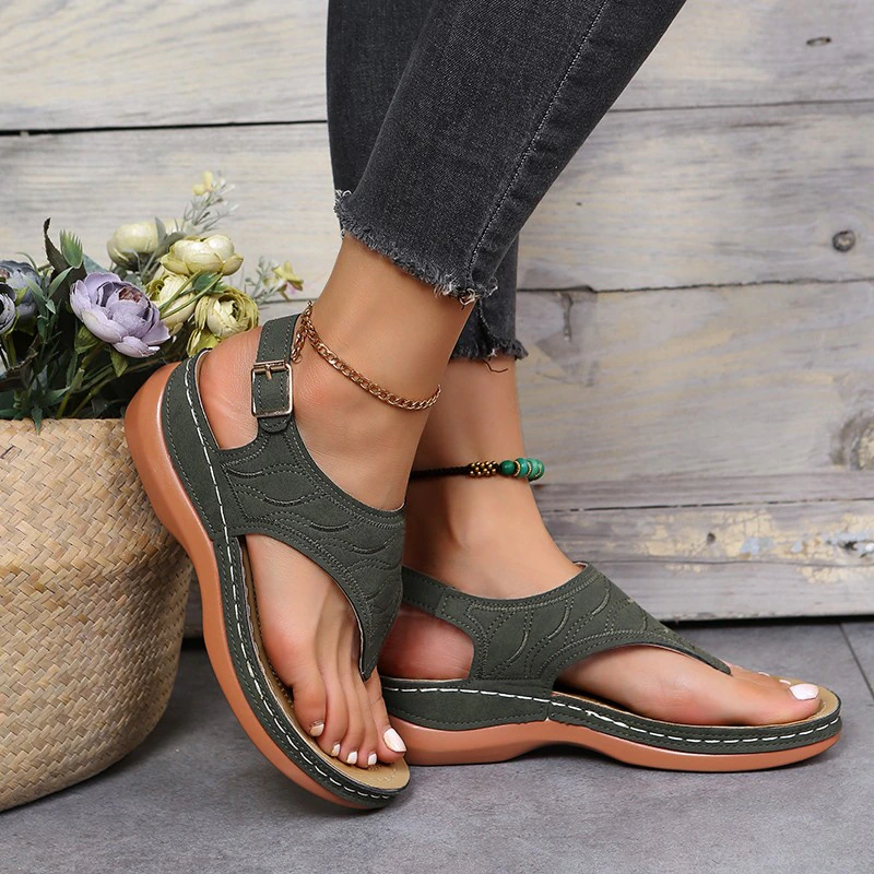 Orthopädische Sandalen für Damen aus Leder, verstellbare Stütze