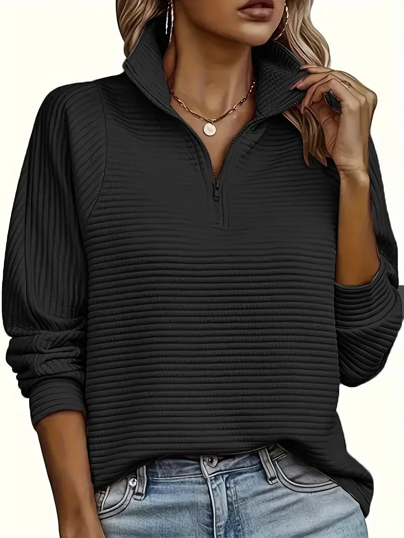 Cozy Ribbed Zip-Neck Sweater for Women