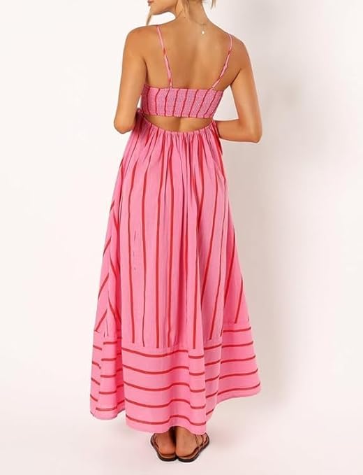 Sunset Vibes Maxi Dress for Women | Contrasting Stripes, Slight Waist Stretch