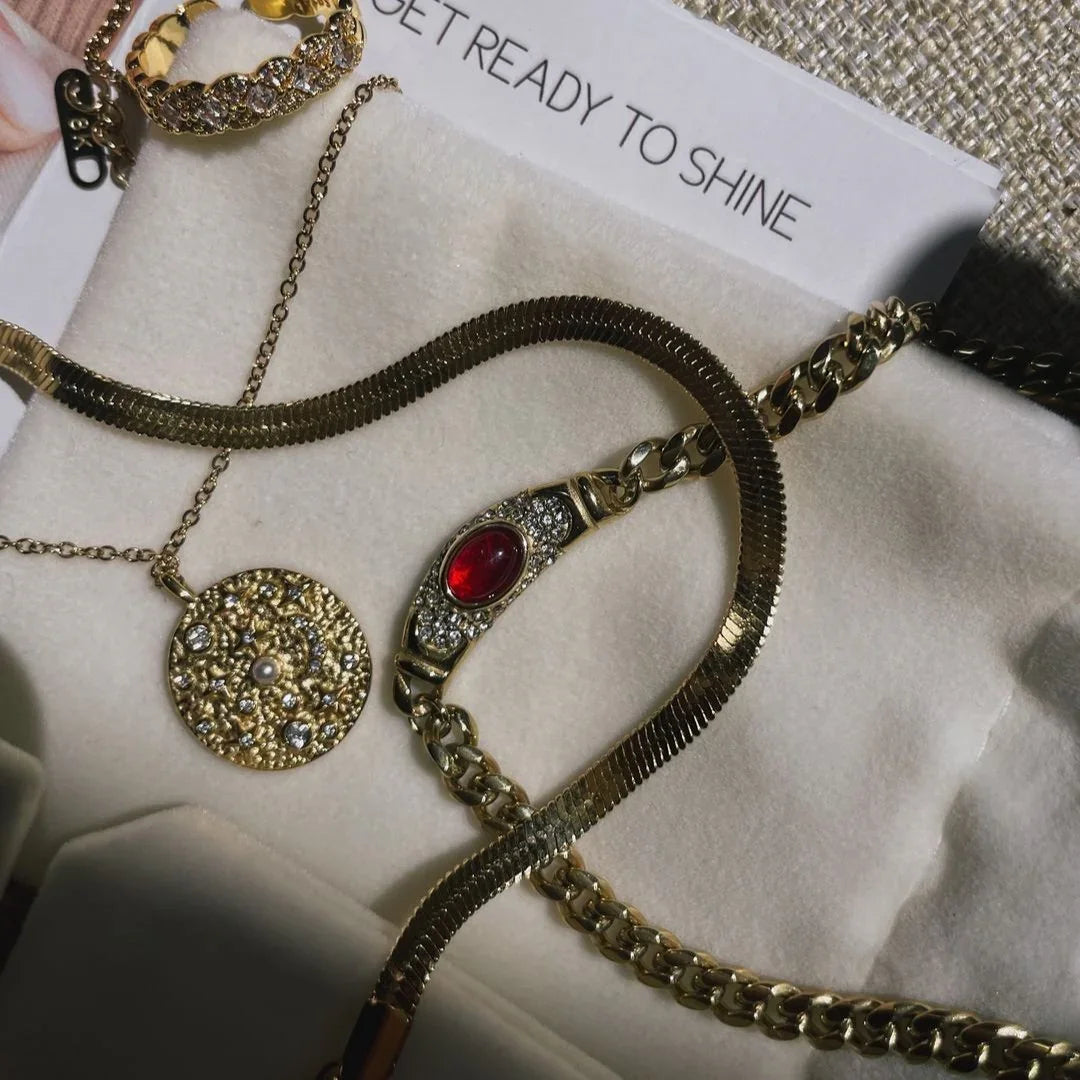 Vintage Necklace Pendant Women Stainless Steel Waterproof Gemstone