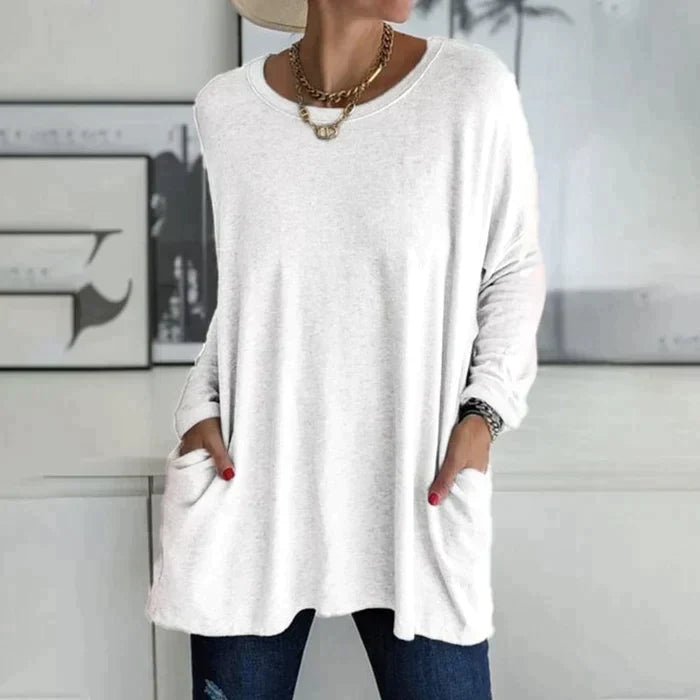 Relaxed Fit Long Sleeve Tunic Top with Pockets