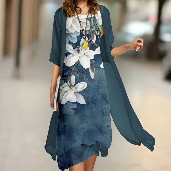 Women Flowing Dress with Cardigan Cotton Floral Summer Fit