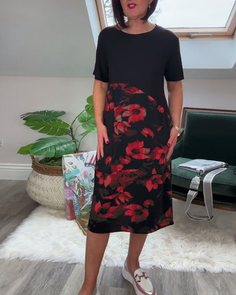 Women's Breathable Floral Midi Dress with Pockets