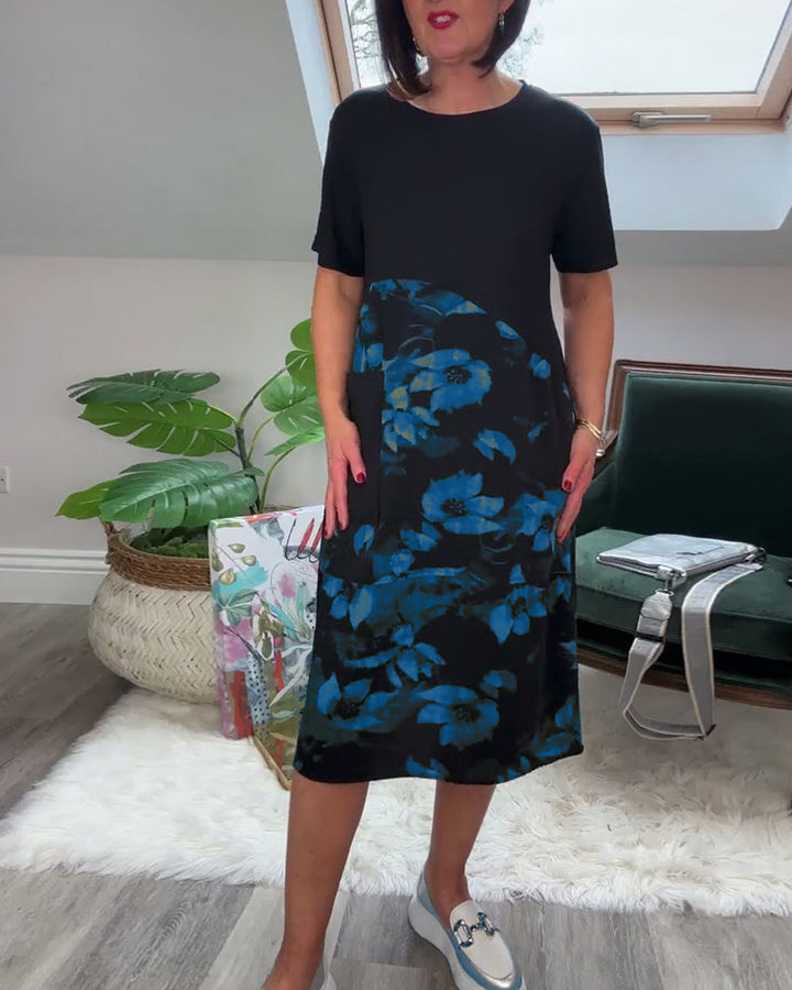 Women's Breathable Floral Midi Dress with Pockets