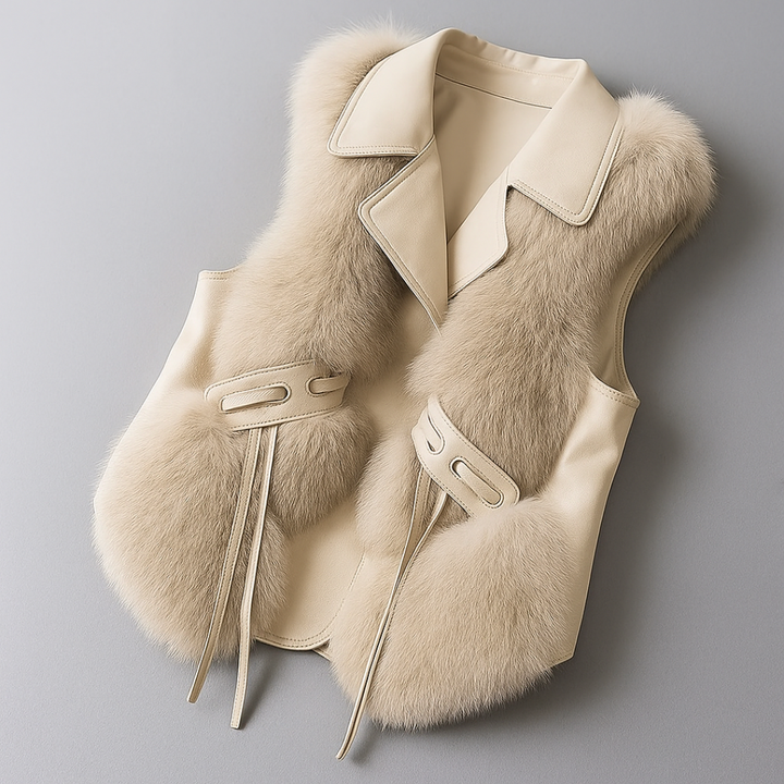 Pehmoinen ylellinen liivi, jossa ylimitoitettu käänne ja vyötärönauhan yksityiskohdat