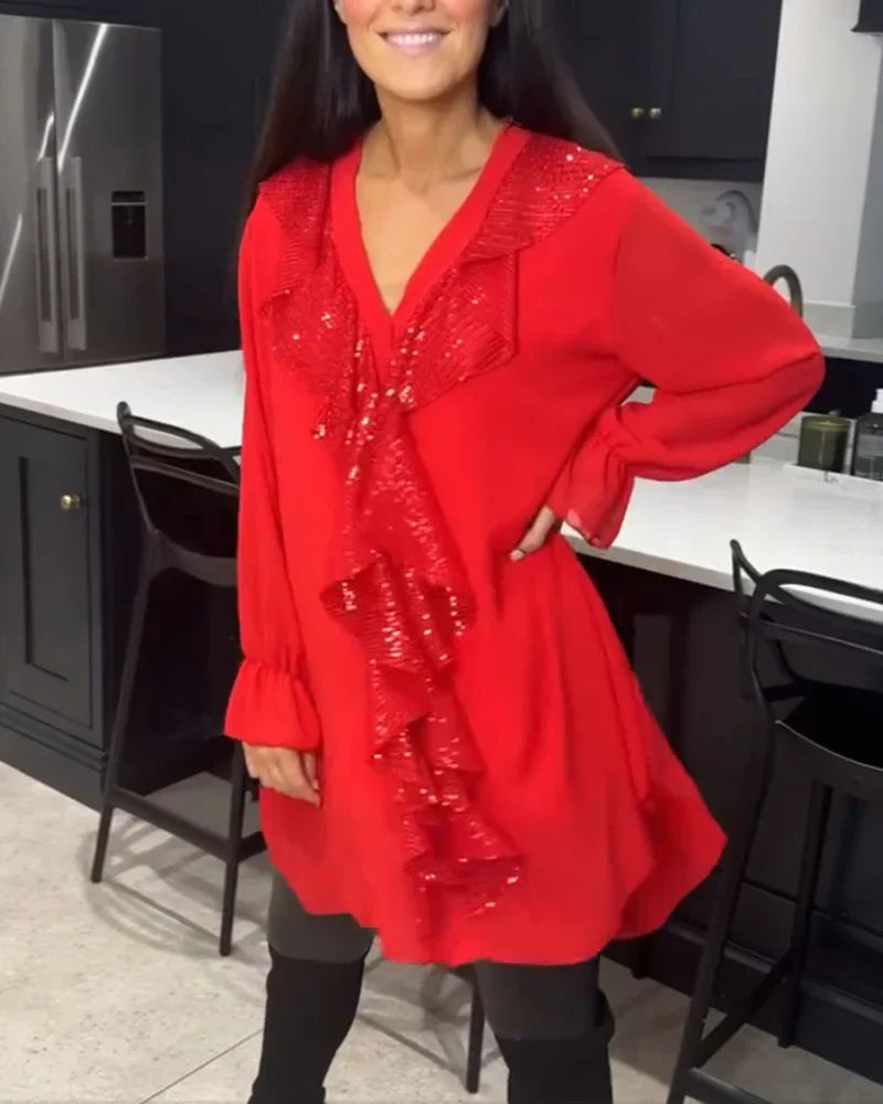 Women's Flattering V-Neck Ruffle Midi Dress