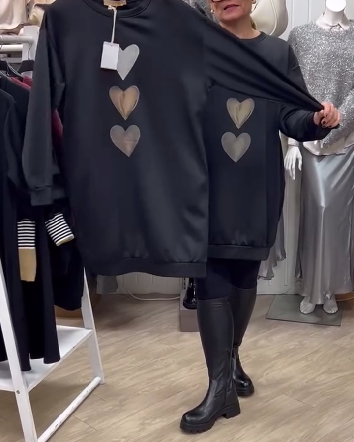 Women's Oversized Sweater with Heart Print