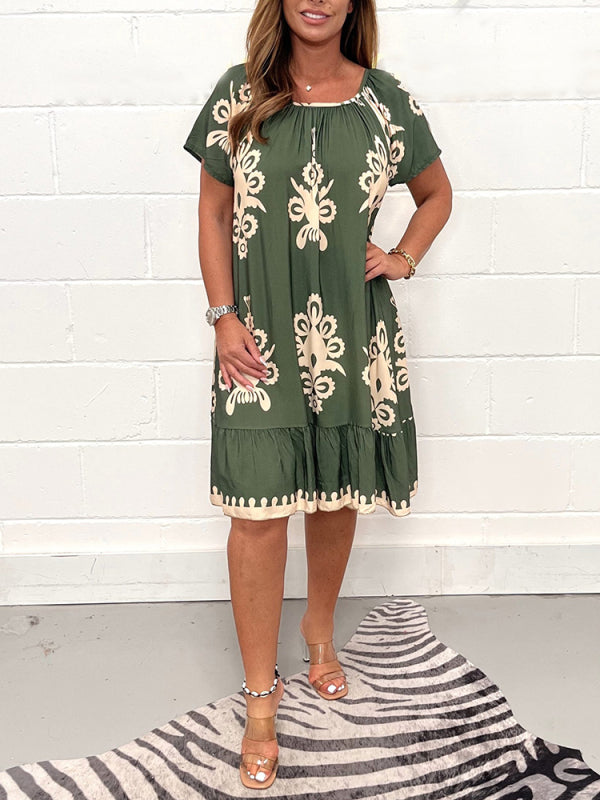 Naisten mukava midimekko geometrisella painatuksella