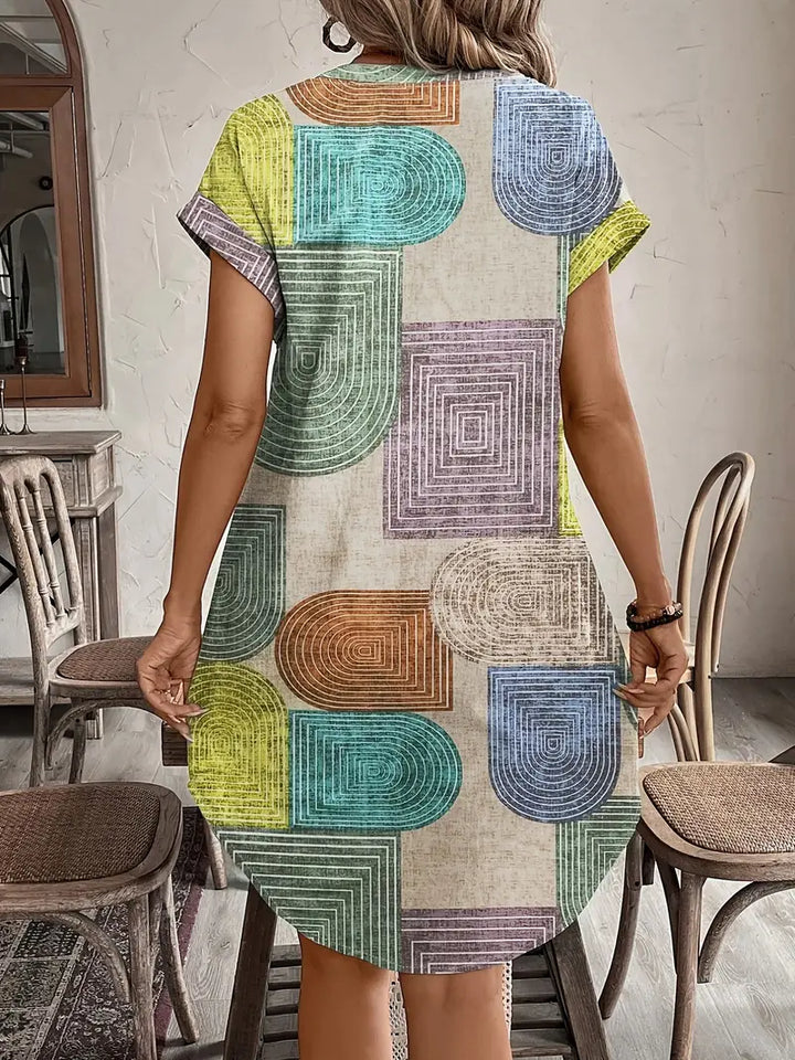 Naisten geometrinen printti, kevyt, napillinen maksimekko