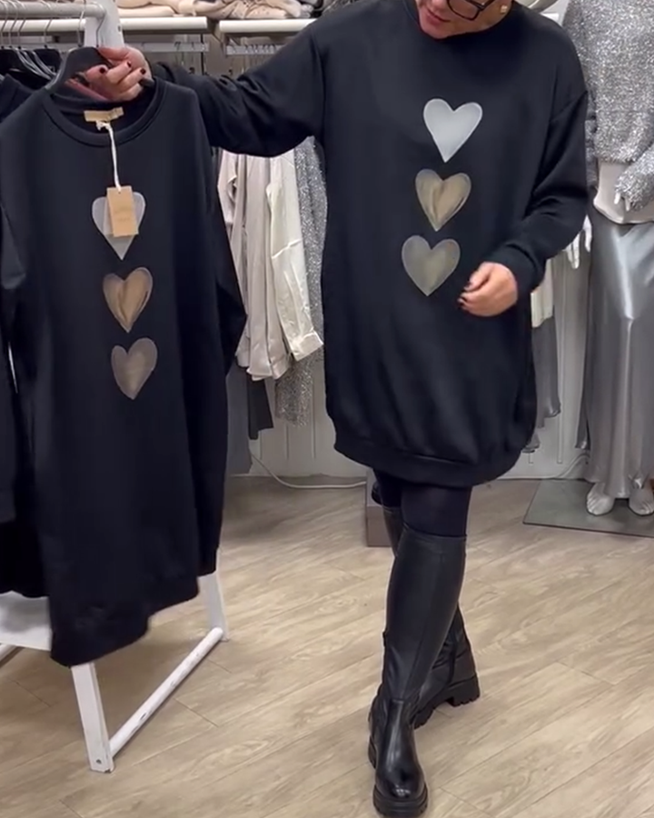 Women's Oversized Sweater with Heart Print