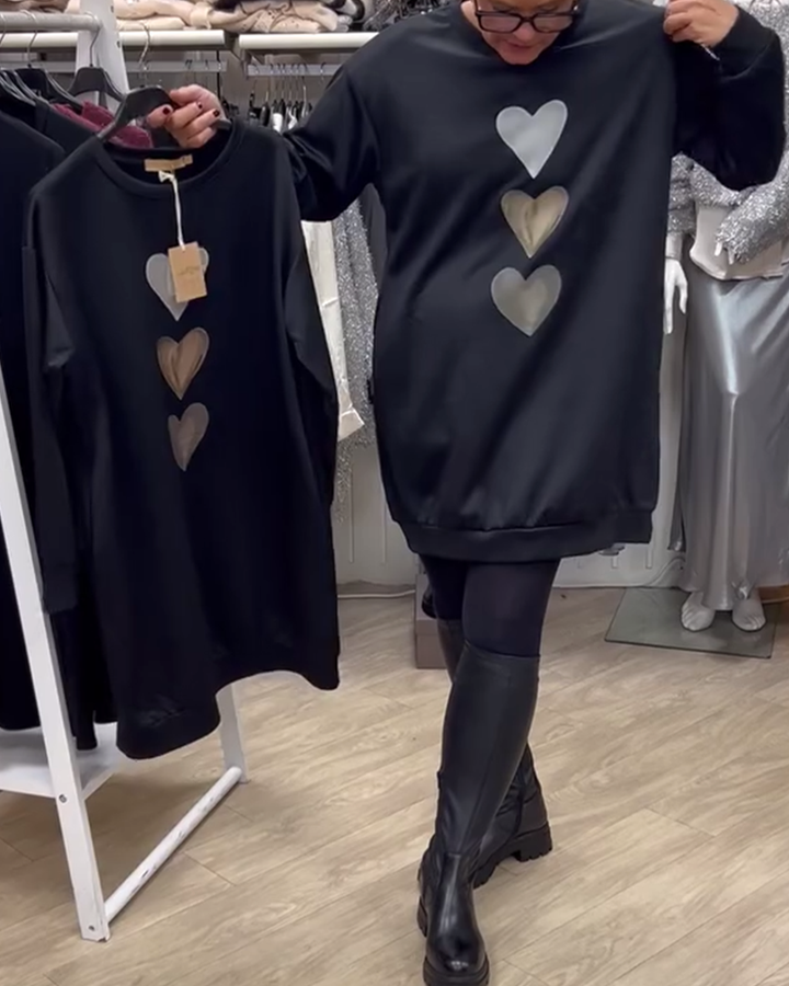 Women's Oversized Sweater with Heart Print