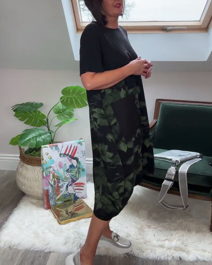 Women's Breathable Floral Midi Dress with Pockets