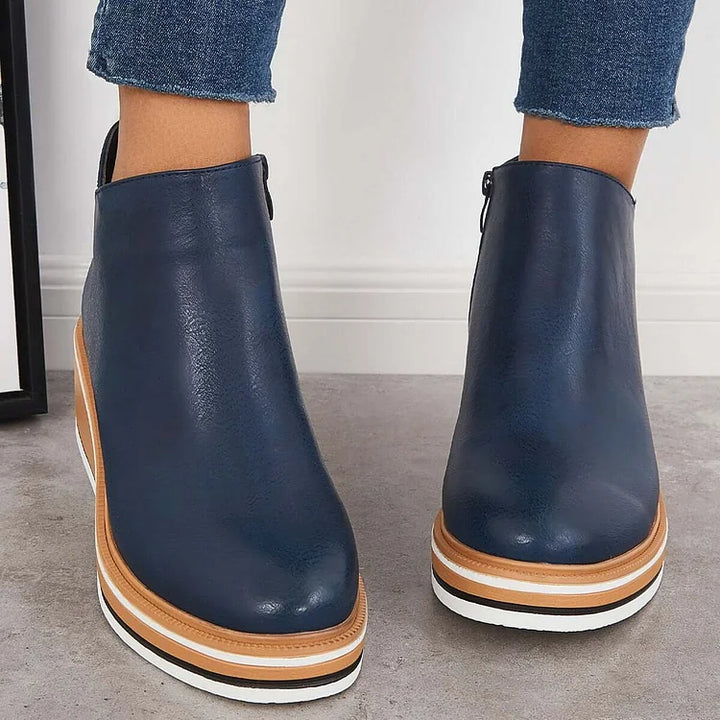 Bottes élégantes doublées de laine femmes cuir léger