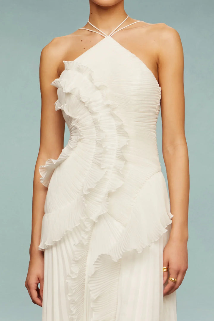 Robe longue à volants pour femme, plissée, dos nu croisé, coupe élégante