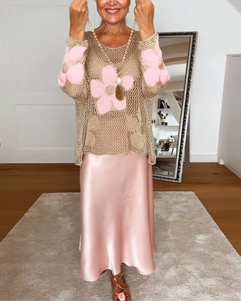 Women’s Relaxed-Fit Lightweight Floral Knit Sweater