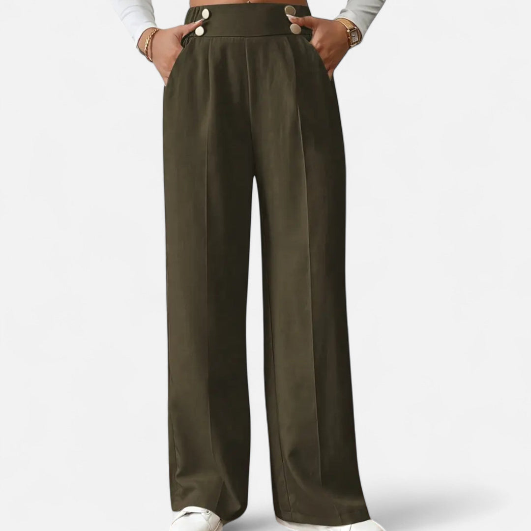 Lifestyle High Waist Wide Leg Pants Women Polyester Blend Button-Detail Refined Silhouette