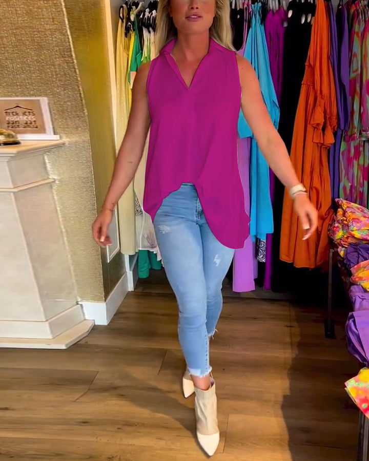 Women’s Sleeveless High-Low Flowy Blouse