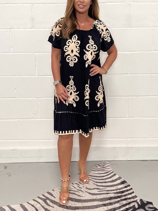 Naisten mukava midimekko geometrisella painatuksella