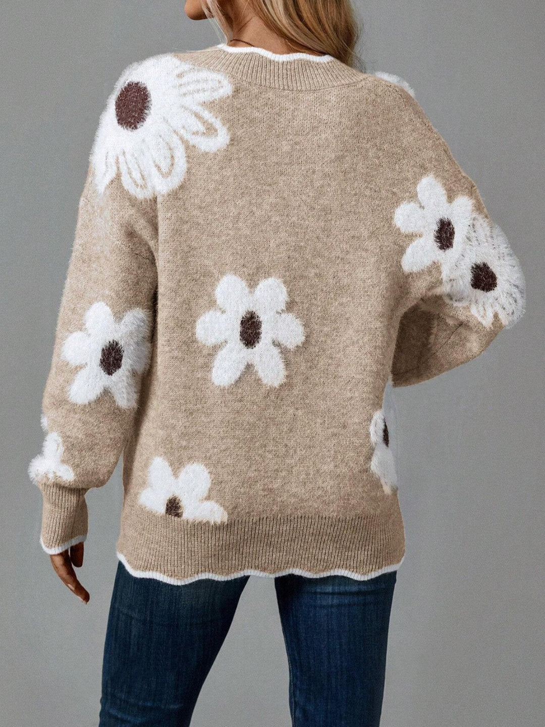 Women’s V-Neck Soft Floral Knit Sweater