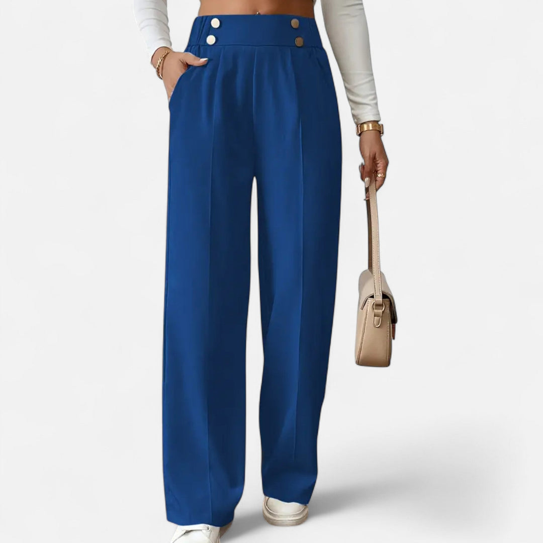 Lifestyle High Waist Wide Leg Pants Women Polyester Blend Button-Detail Refined Silhouette