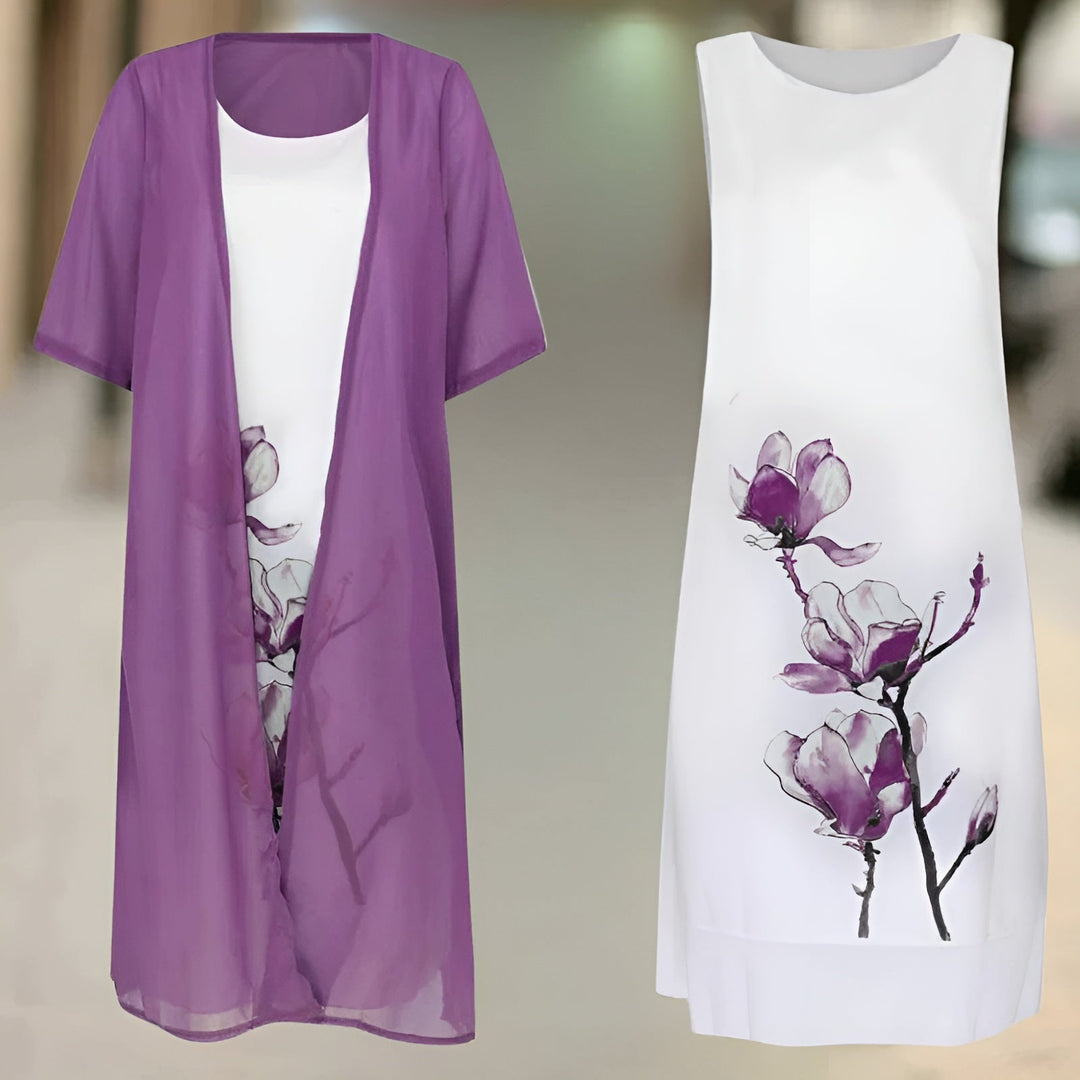 Women Flowing Dress with Cardigan Cotton Floral Summer Fit