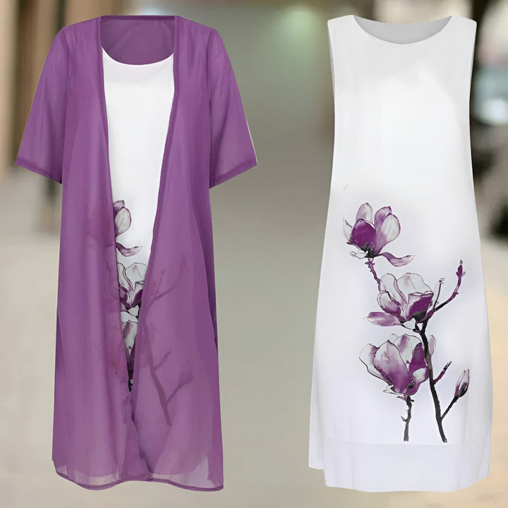 Women Flowing Dress with Cardigan Cotton Floral Summer Fit