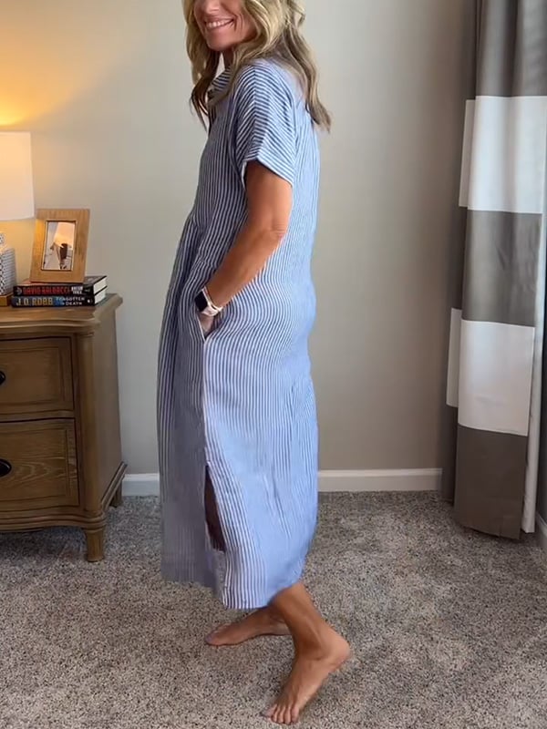 Robe-chemise rayée pour femme en tissu doux et léger