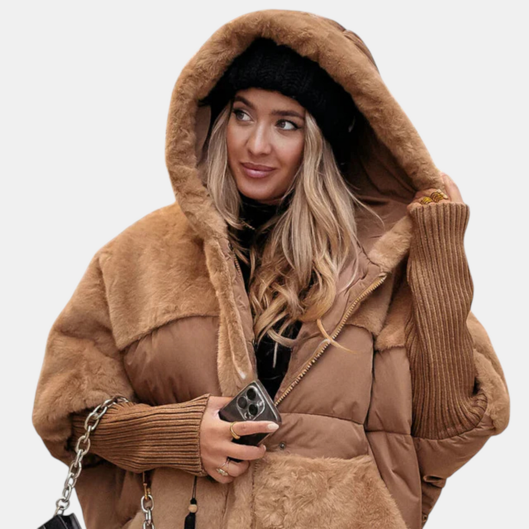 Oversize isoleret pufferjakke med hætte til kvinder