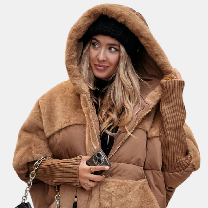 Oversize isoleret pufferjakke med hætte til kvinder