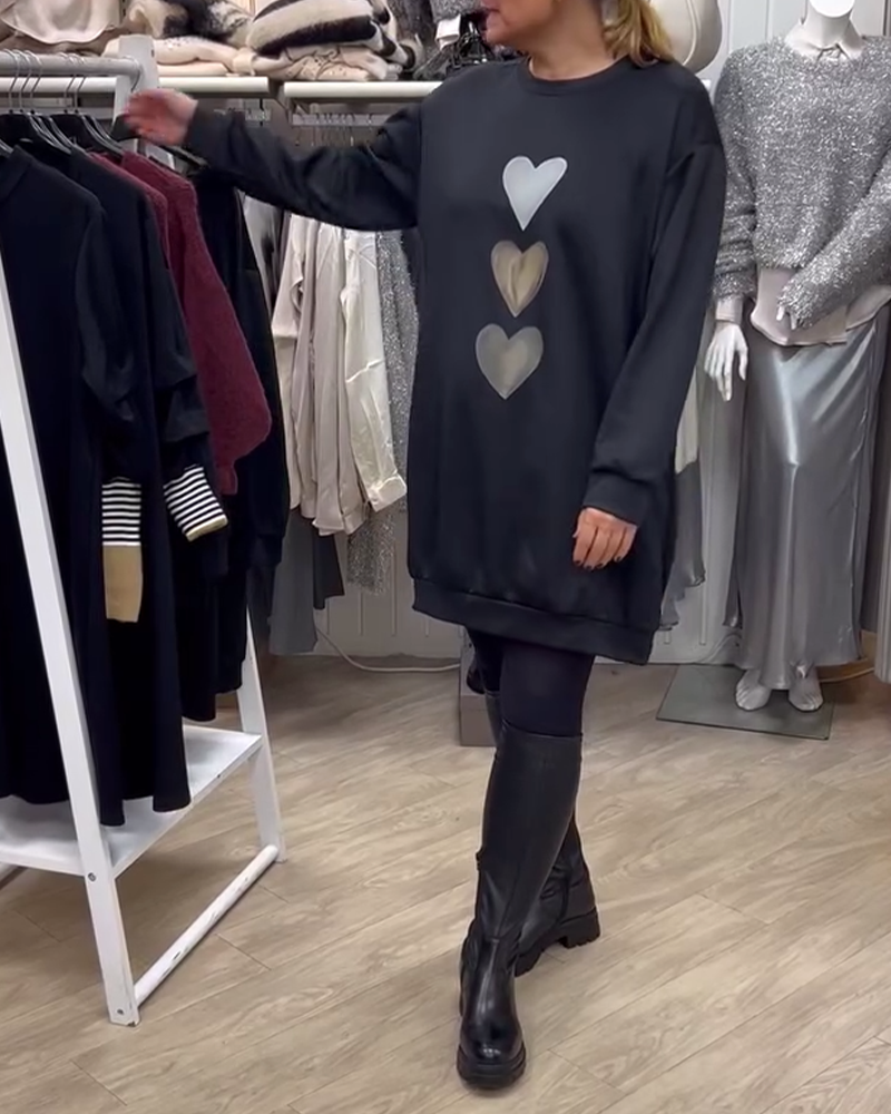 Women's Oversized Sweater with Heart Print