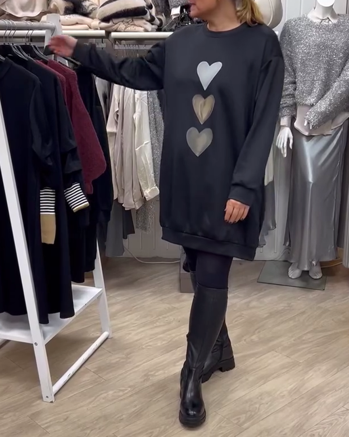 Women's Oversized Sweater with Heart Print