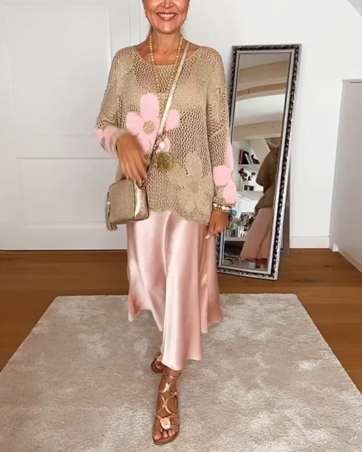 Women’s Relaxed-Fit Lightweight Floral Knit Sweater