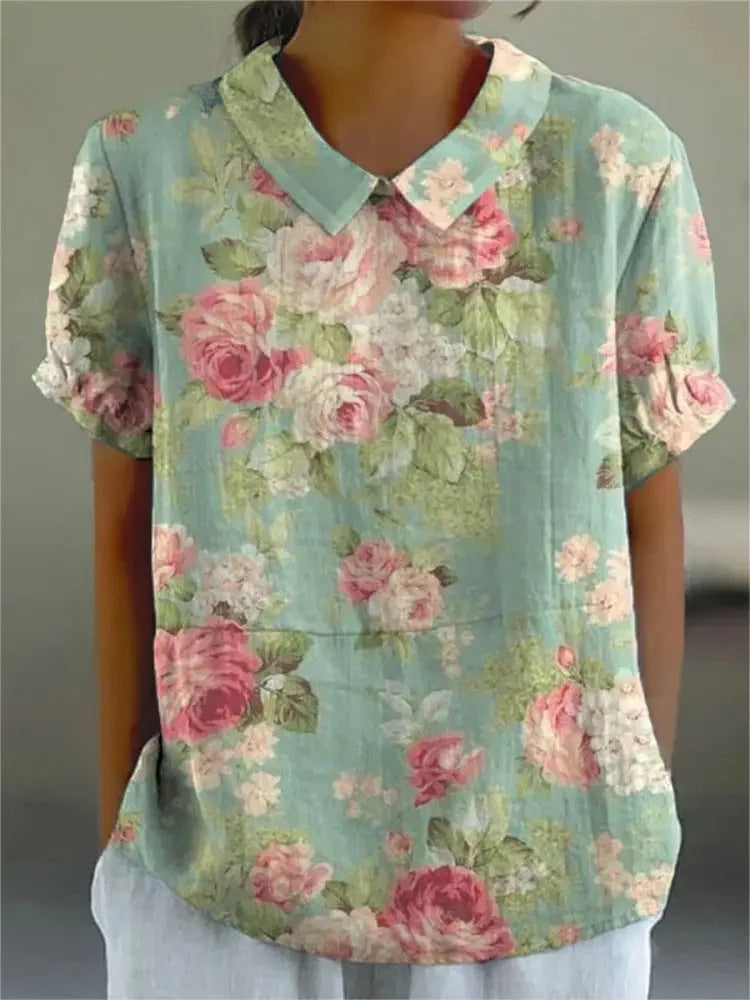 Retro Floral Casual Shirt Women | Lightweight,Breathable, Relaxed Fit