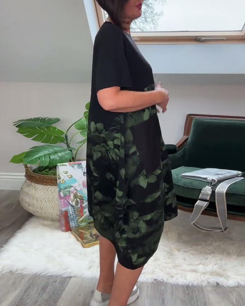 Women's Breathable Floral Midi Dress with Pockets