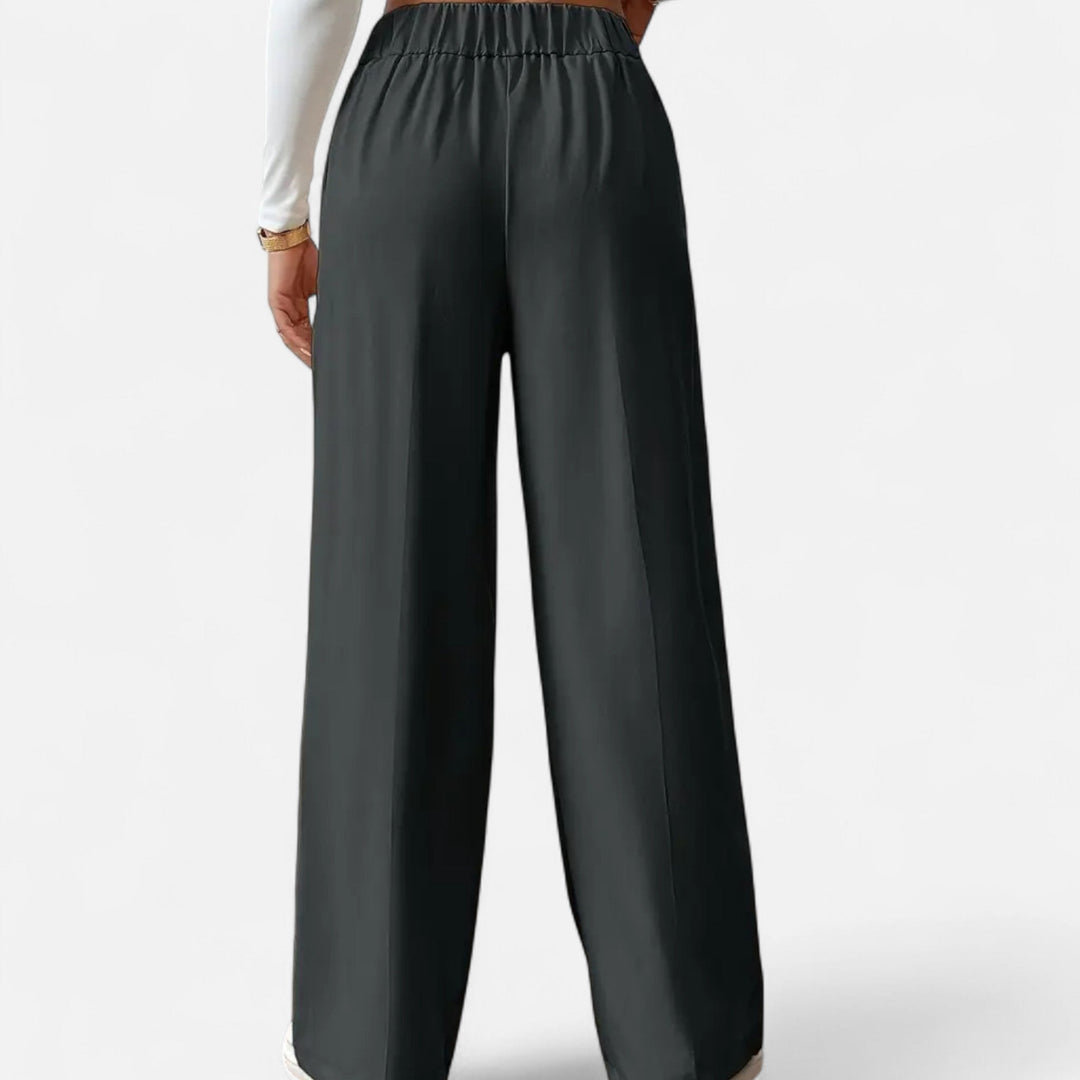 Lifestyle High Waist Wide Leg Pants Women Polyester Blend Button-Detail Refined Silhouette