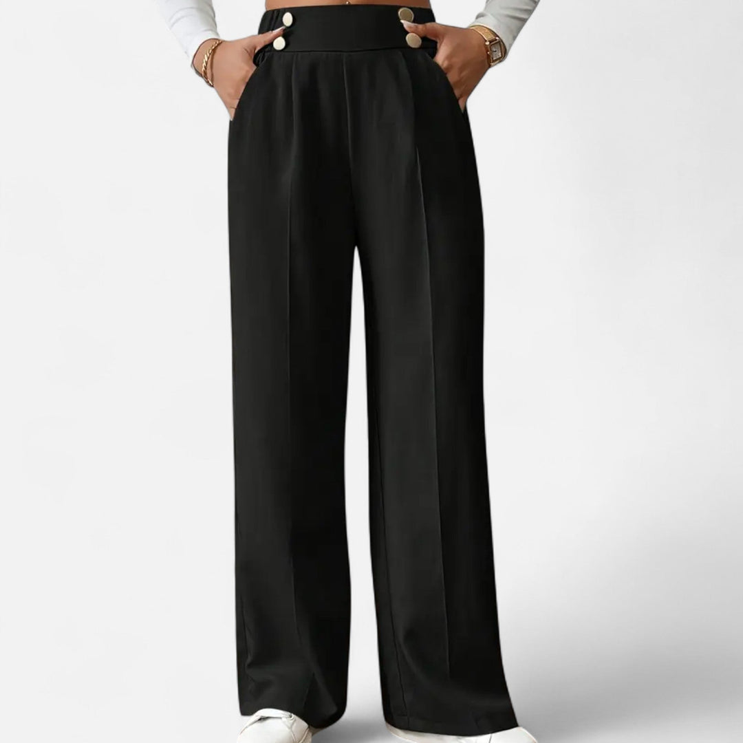Lifestyle High Waist Wide Leg Pants Women Polyester Blend Button-Detail Refined Silhouette