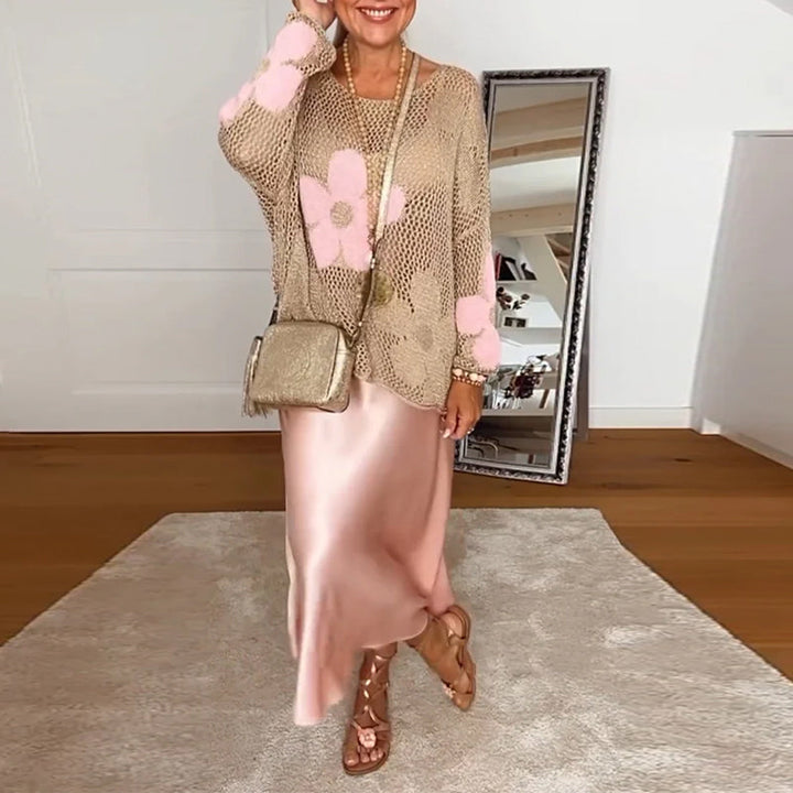 Women’s Relaxed-Fit Lightweight Floral Knit Sweater