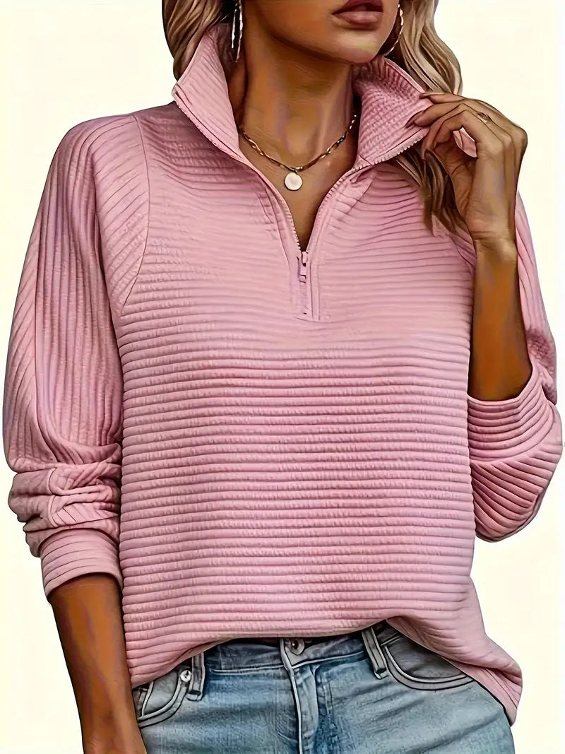 Cozy Ribbed Zip-Neck Sweater for Women