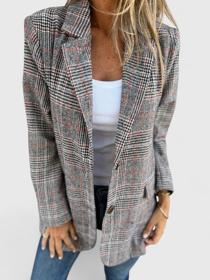 Women’s Tailored Plaid Blazer Jacket – Warm and Stylish