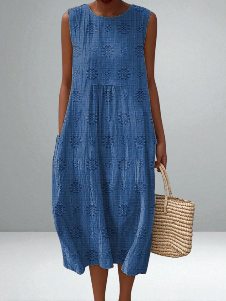 Cotton Pocket Dress for Women Breathable Cotton with Embroidered Details