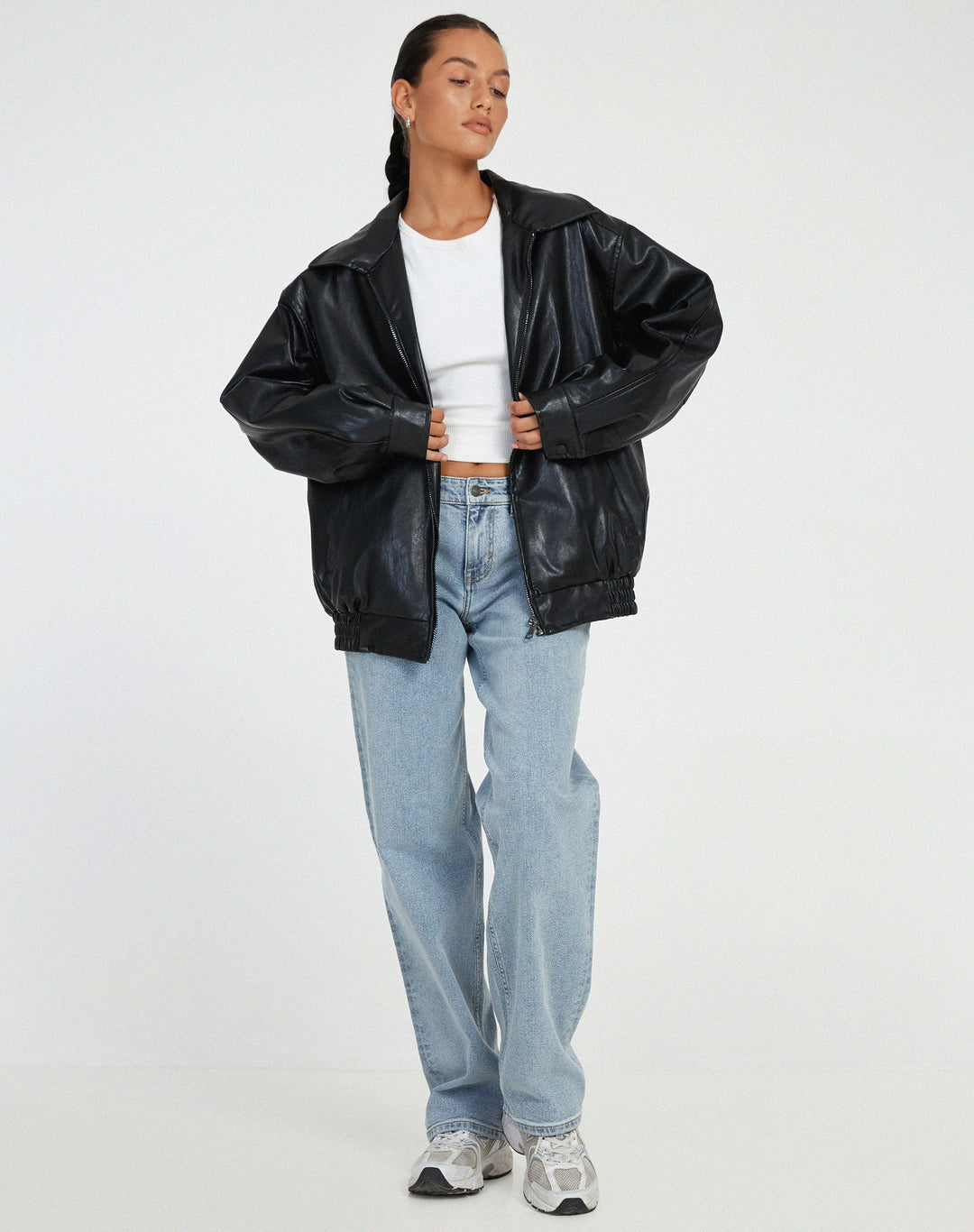 Relaxed Fit Oversized Faux Leather Zip Jacket