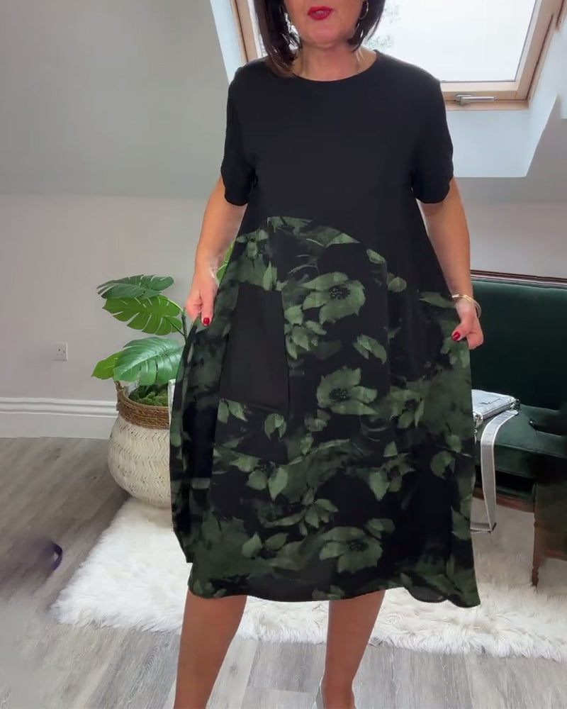 Women's Breathable Floral Midi Dress with Pockets